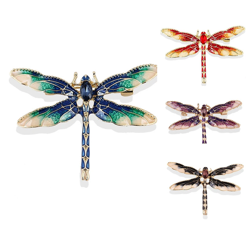 Handmade Rhinestone Alloy Drip Oil Enamel Crystal Dragonfly Brooch Accessories