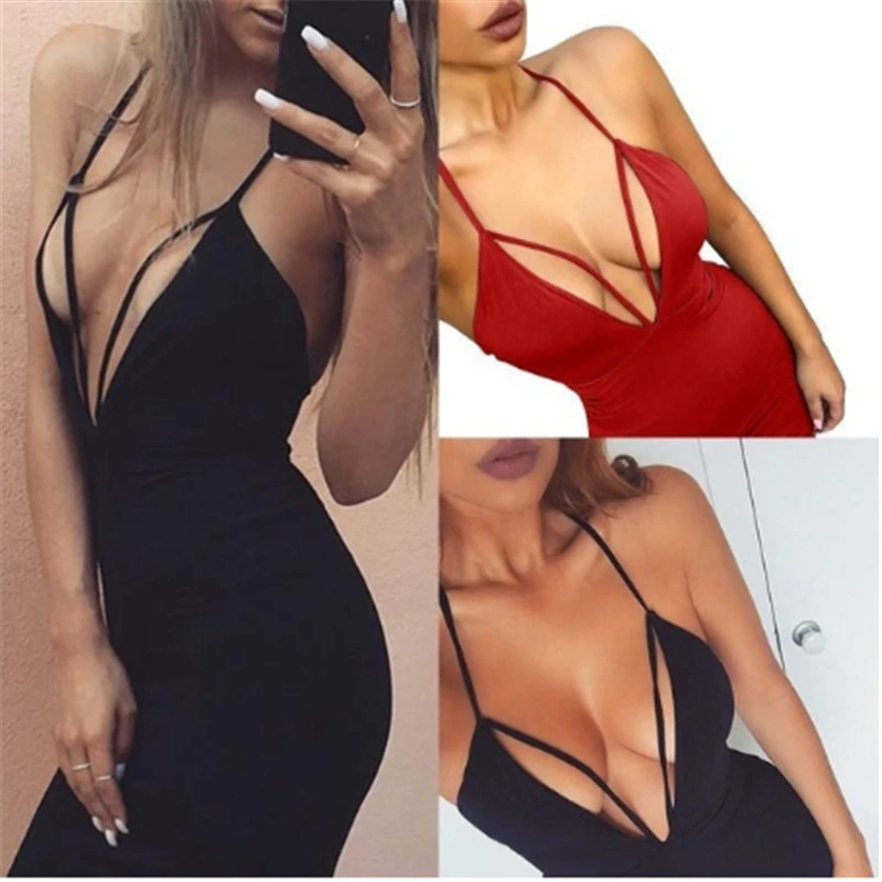 Women Bandage Bodycon Slim Sleeveless Deep V-Neck Sexy Pencil Short