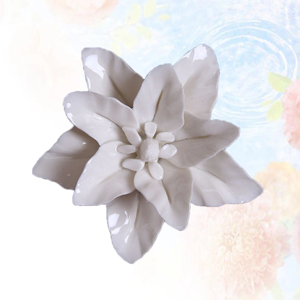 Ceramic Art Flower Wall Hanging Wall-mounted Decor Craft Artificial Stereoscopic Lily Hanging Decor for Living Room Home Office (White, Small Size)