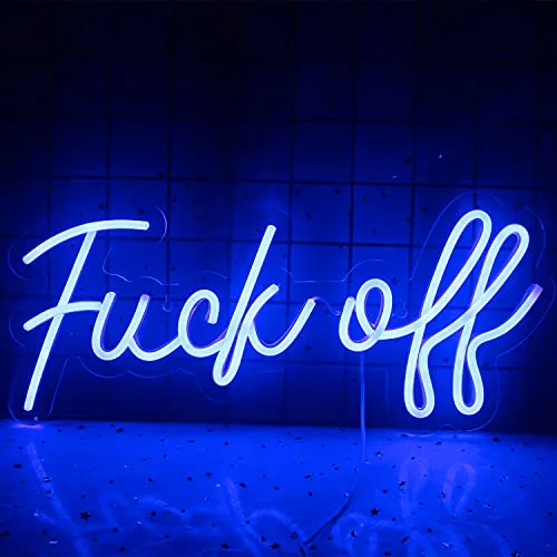 Neon Sign Fuck Off Blue Neon Lights for Wall Decor USB/Switch Operated Real Neon Wall Signs for Bedroom Wall Decor Art Decorative Letter for Game Room Decor ,Bar Office Party Holiday Christmas