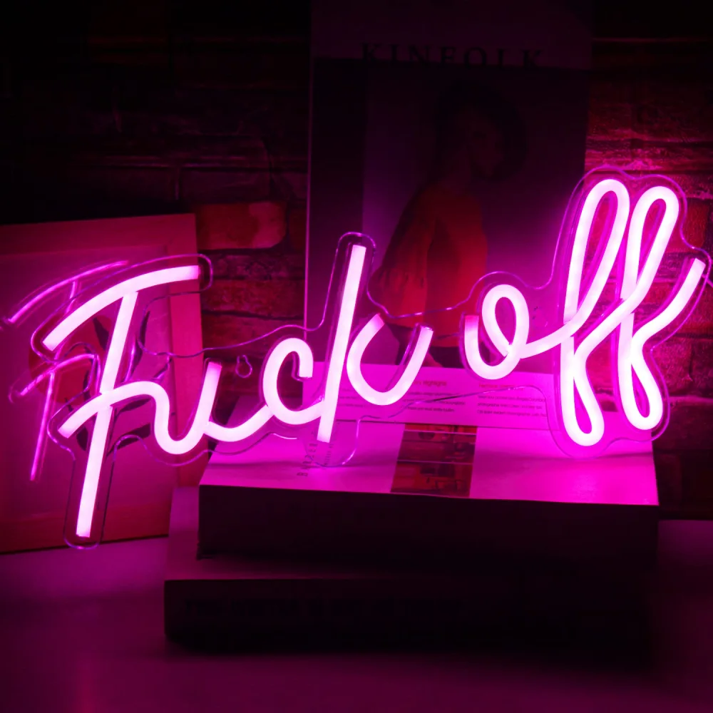 Neon Sign Fuck Off Pink Neon Lights for Wall Decor USB/Switch Operated Real Neon Wall Signs for Bedroom Wall Decor Art Decorative Letter for Game Room Decor ,Bar Office Party Holiday Christmas,Aesthetic Room Decor,Living Room Decor,Party Light