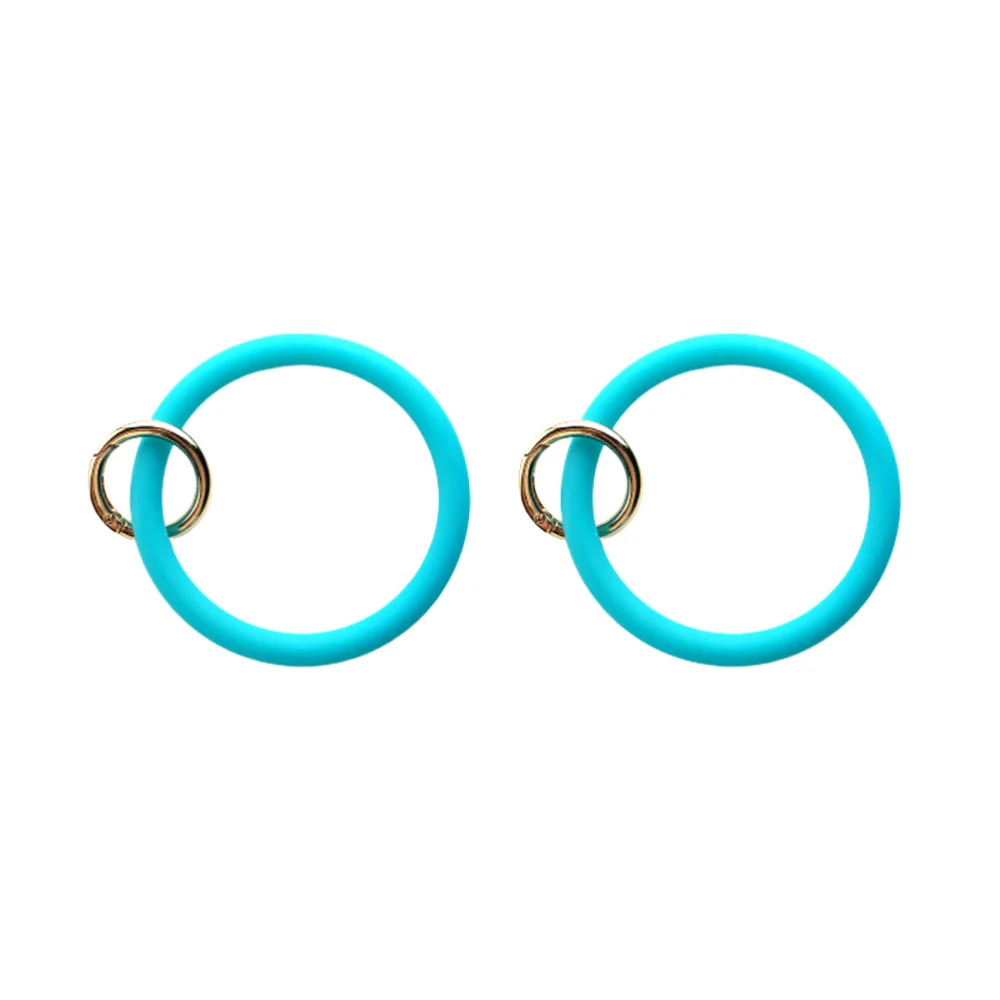 2pcs Silicone Key Ring Bangle Key Chain Wristlet Circle Keychain Holder Keychain Clip for Women Girls (Blue Green)