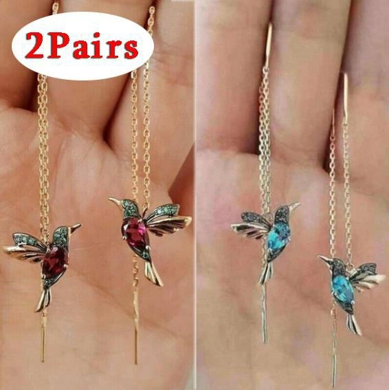 1/2Pairs Elegant Birdie Drop Crystal Dangle Earrings For Women Classic Long Tassels Earring Romantic Rhinestone Hummingbird Earrings Stud Jewelry Hot