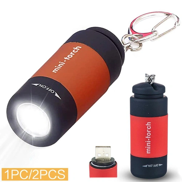 Mini Keychain Flashlight, USB Torch Rechargeable Colorful LED Flashlight Keychain Lamp