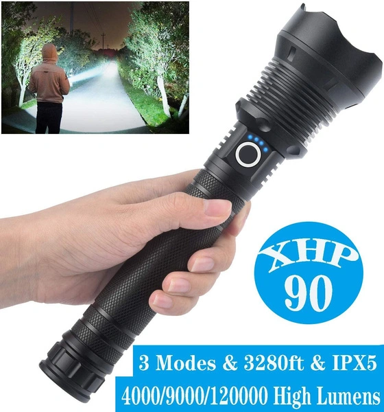 Rechargeable Led Flashlight High Lumens, High Lumens Tactical Flashlights, P70 LED Super Bright Flashlight, Zoomable, 3 Modes, Waterproof Flashlight for Emergencies, Camping, Fishing, Exploration