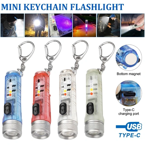 Newest Mini LED Flashlight Keychain Buckle USB Rechargeable Pocket Torch Waterproof Outdoor Emergency Fishing Torch 2 Styles Optional