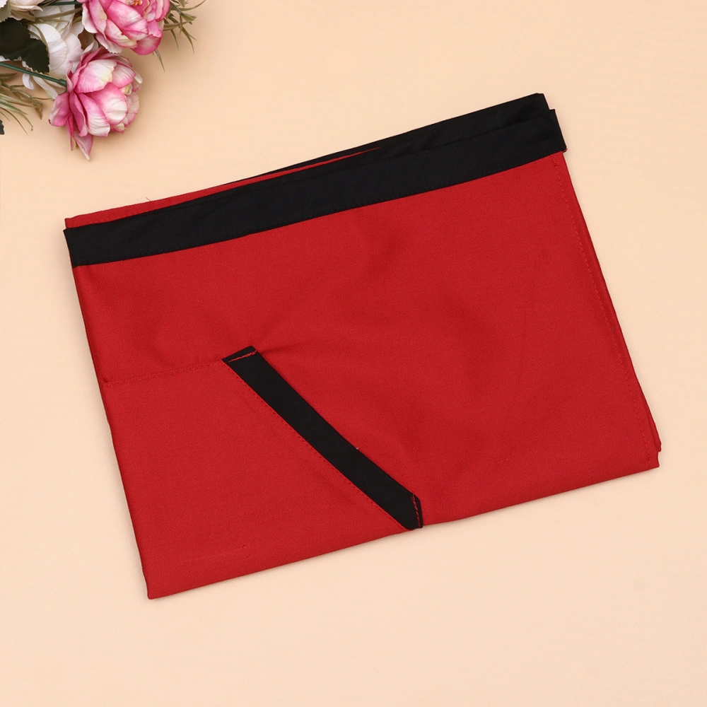 Unisex Half-length Working Apron Waist Apron Short Serving Aprons with Pockets Waiter Workwear Free Size(Red and Black Rim Pattern 2)