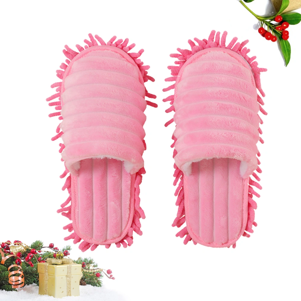 1 Pair Furry Stripes Floor Cleaning Slippers Detachable Bottom Mopping Slipper - Size L 42-44 (Pink)