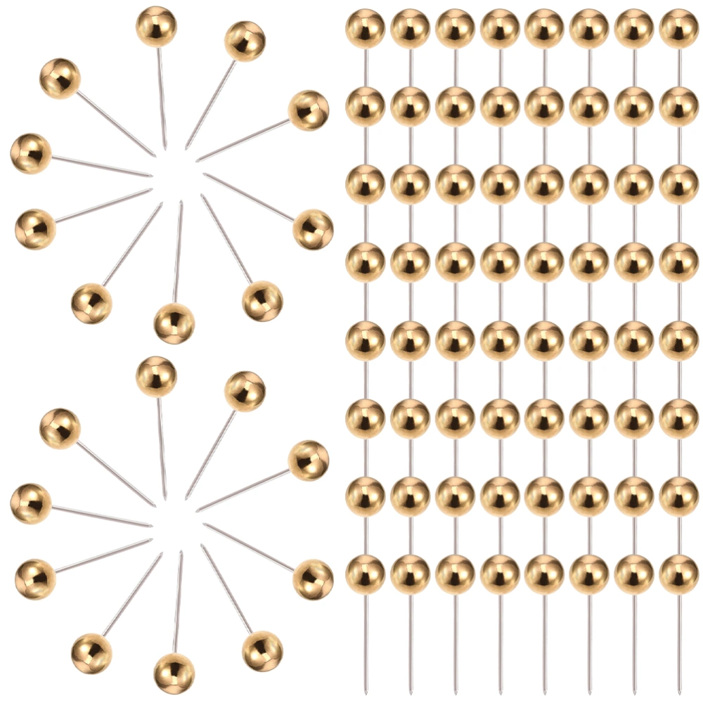 400PCS Round Head Map Flag Push Map Tacks Metal Fixed Plastic Round Ball Needle Cork for School Home Office (Golden)