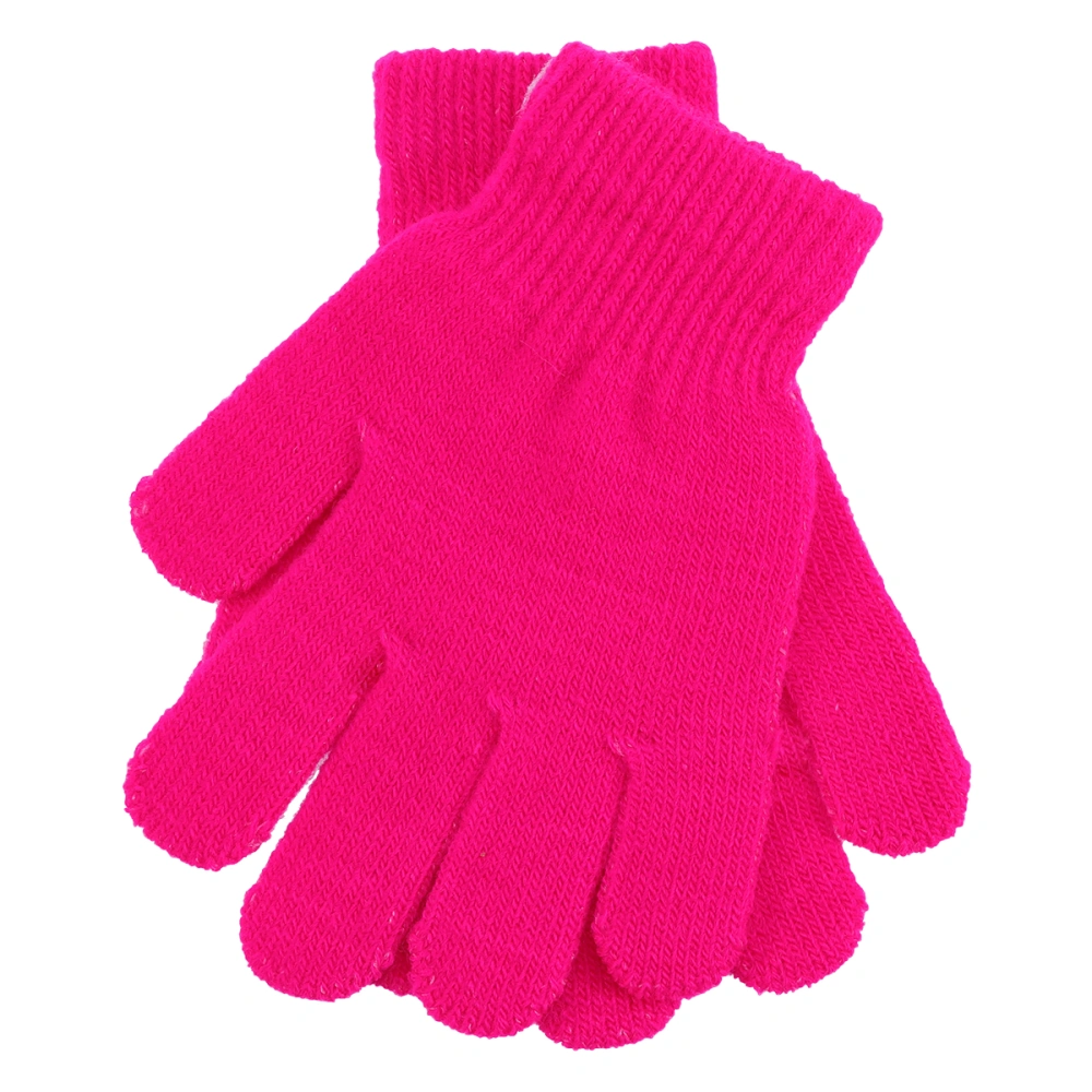 Children's Gloves Autumn and Winter Models Knitted Solid Color Five Fingers Warm Gloves 4-12 Years Old (Rosy)