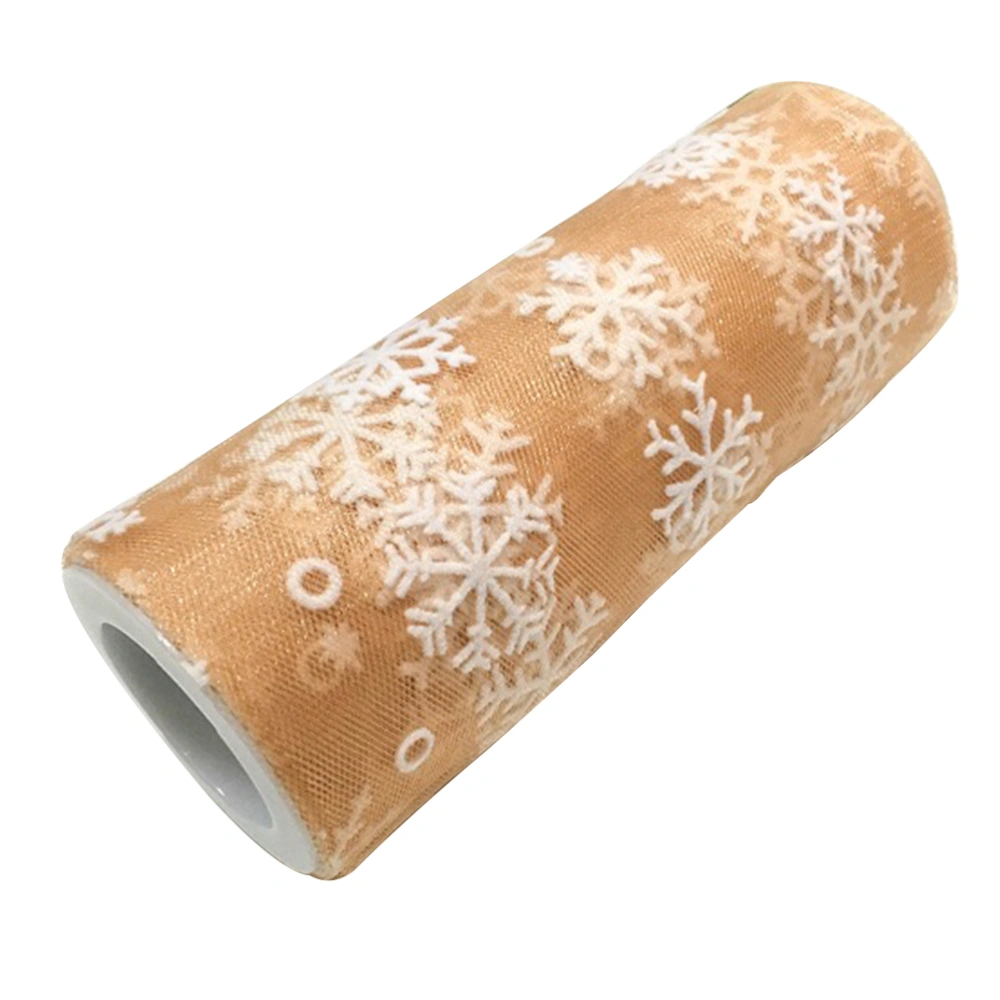 15cm 10Yards Christmas Snowflake Tulle Roll Glittering Organza Gauze Snowflake Ribbon for Christmas Decoration Gift Wrapping Party Decoration (Champagne Golden)