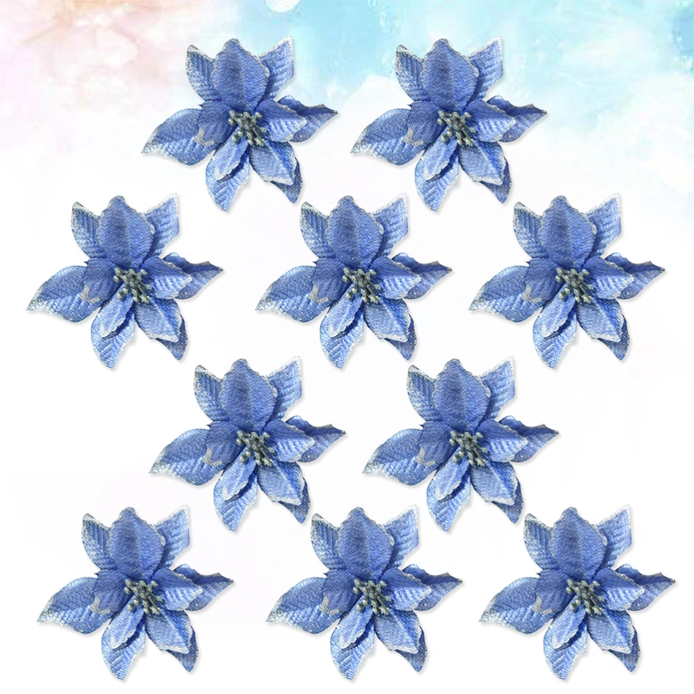 8pcs 13cm Glitter Artificial Wedding Christmas Flowers XMAS Tree Wreaths Decor Ornament (Blue)