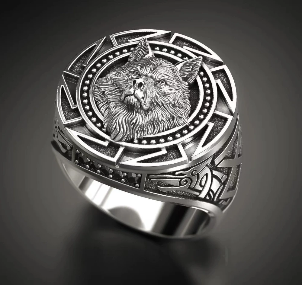 New Warrior Wolf Head Men's Ring Vintage Celtic Wolf Totem Ring