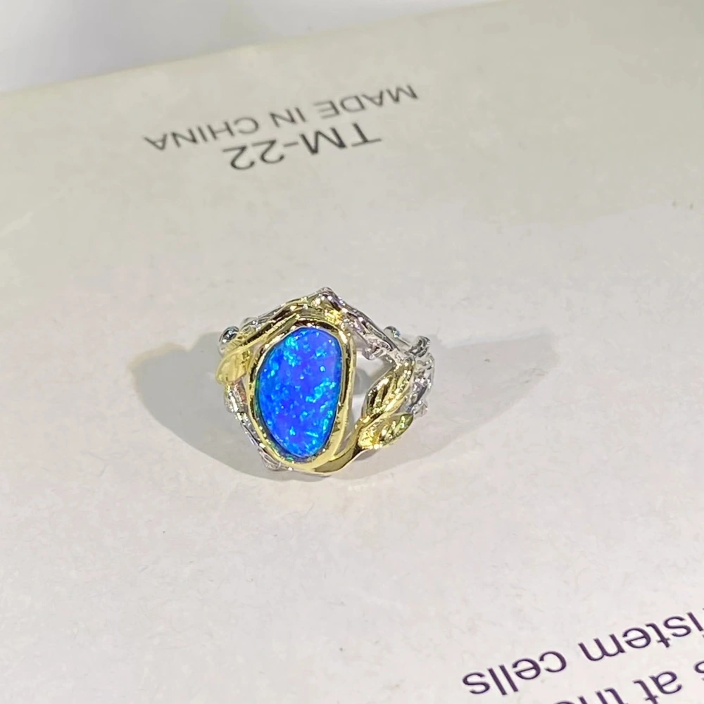 The new opal ring leaves simple inlaid opal opal jewelry