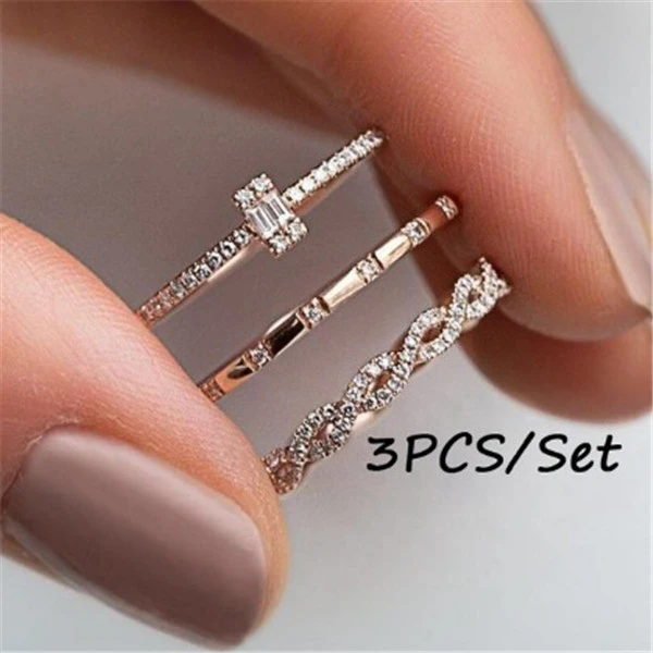 European and American fashion creative cross new ring diamond zircon ring three-piece ring ring