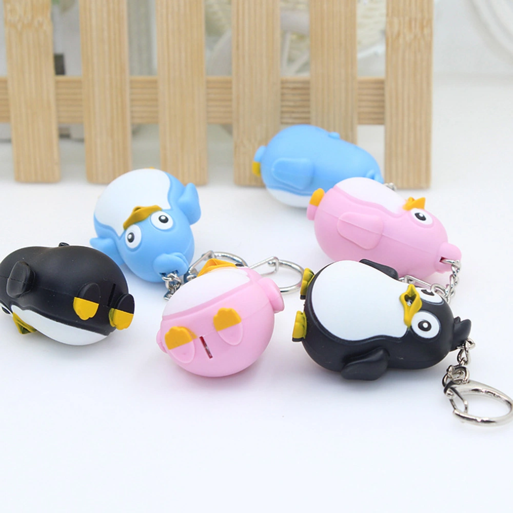 2pcs Black Penguin Keychains LED Luminous Key Holder Sound Key Ring Glowing Key Decoration Craft Ornaments Gift