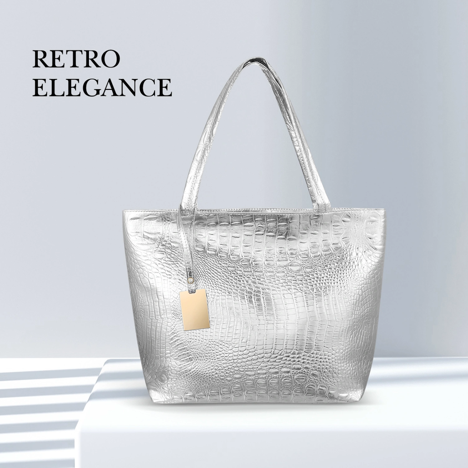 1pc Large Capacity Women Handbag Shoulder Shopping Bag Fashion Tote Bag for School Work Silver