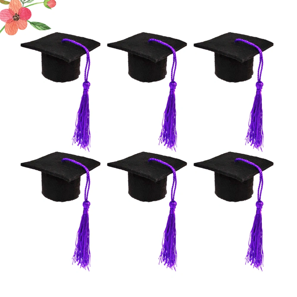 6pcs Mini Doctoral Shape Wine Bottle Adorable Tassel Wine Bottle Cover Graduation Party Ornament Beer Bottle Decoration (Purple Tassel)