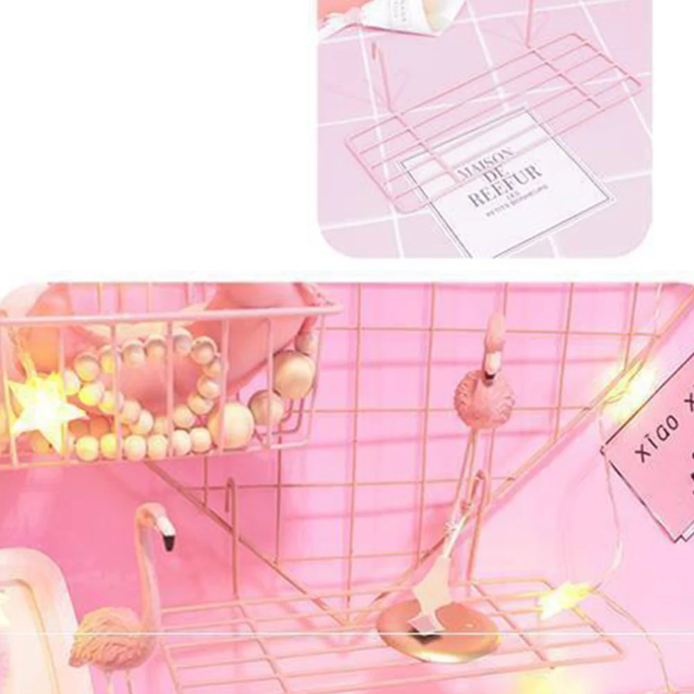 Hanging Wire Storage Basket Rack Straight Shelf Wall Organizer for Grid Panel Display (Pink)