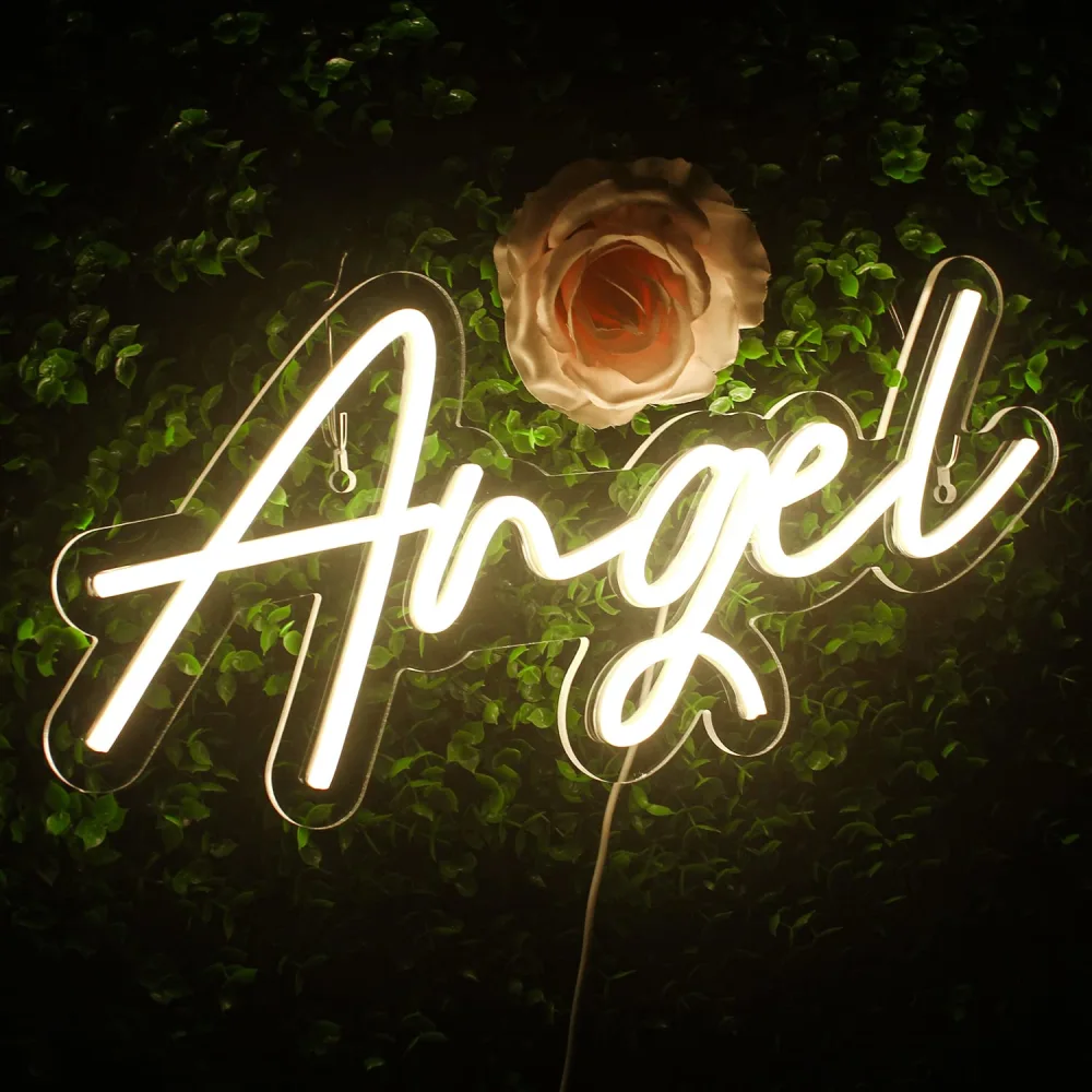 Neon Light Angel Warm White Neon Sign for Wall Decor Neon Lights Sign Angel Word LED Neon for Bedroom, Game Room, Club,Bar,Party Decoration.Room Decor,Aesthetic Room Decor