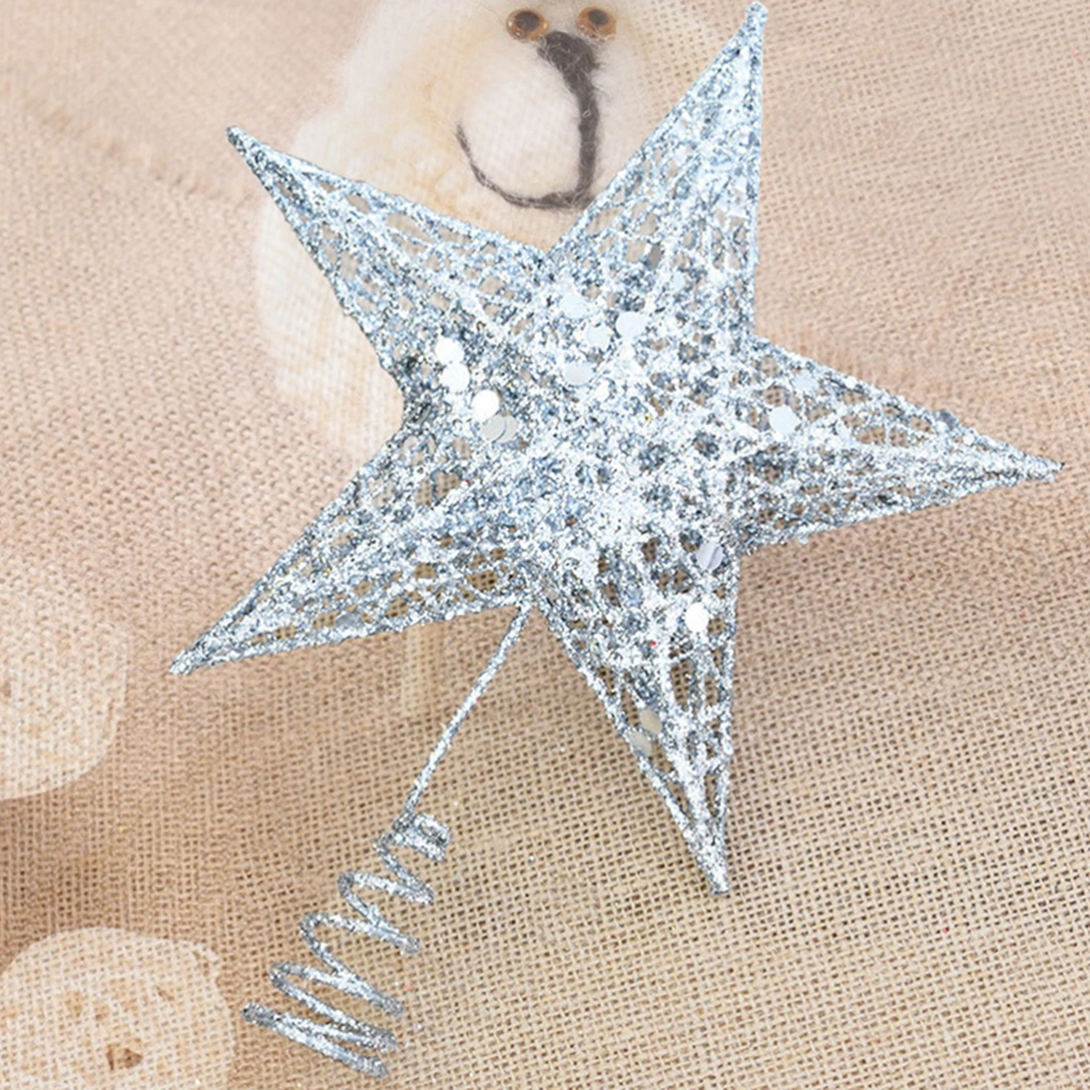 30cm Star Tree Topper 5 Pointed Glitter Treetop Shiny Christmas Tree Ornament for Home Party(Silver)