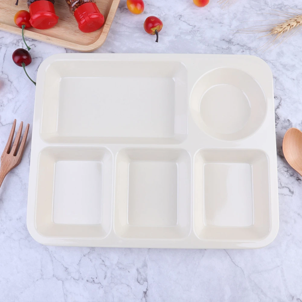 Plastic Separating Dish Divided Compartments Plate Anti-fall Rice Tray Practical Tableware for Home (Beige)