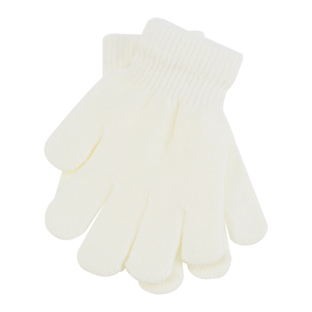 Children's Gloves Autumn and Winter Models Knitted Solid Color Five Fingers Warm Gloves 4-12 Years Old (White)