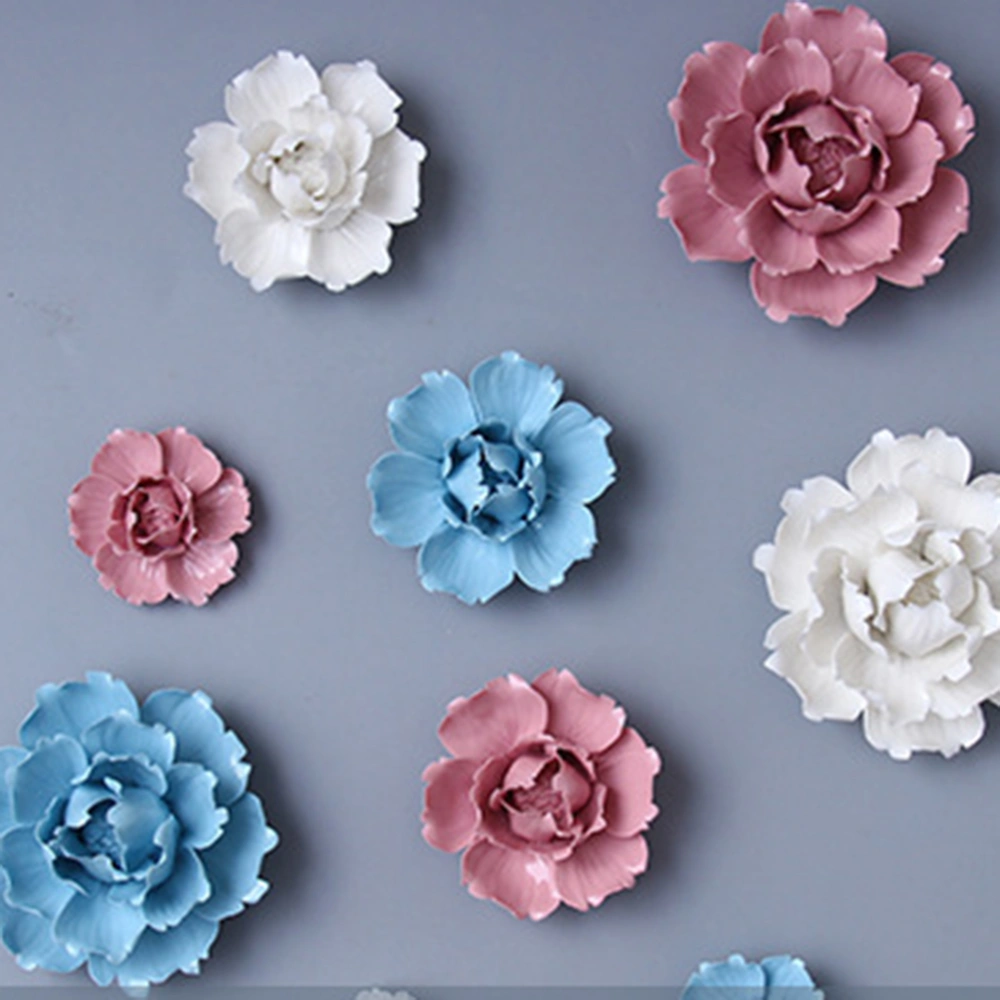 Ceramic Art Flower Wall Hanging Wall-mounted Decor Craft Artificial Stereoscopic Luoyang Peony Hanging Decor for Living Room Home Office (Blue, Big Size)