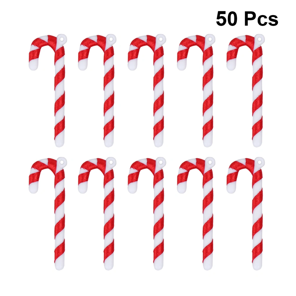 50pcs 5CM Christmas Crutch Plastic Hanging Pendant Decor Christmas Tree Pendant Decorative Props DIY Accessary with Colorful Ribbon and Ring