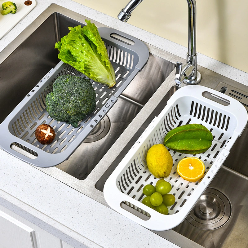 Household retractable drain basket kitchen multi-functional sink washing vegetables folding retractable vegetable washing basket sink drain rack