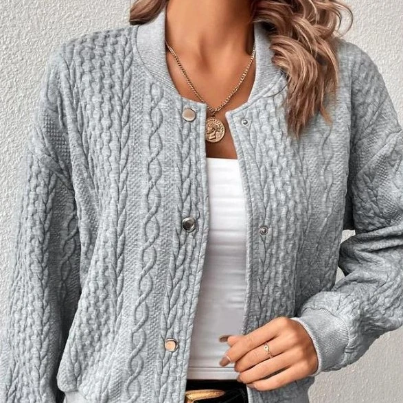 Comfortable Loose Jacquard Stand Collar Single-breasted Top