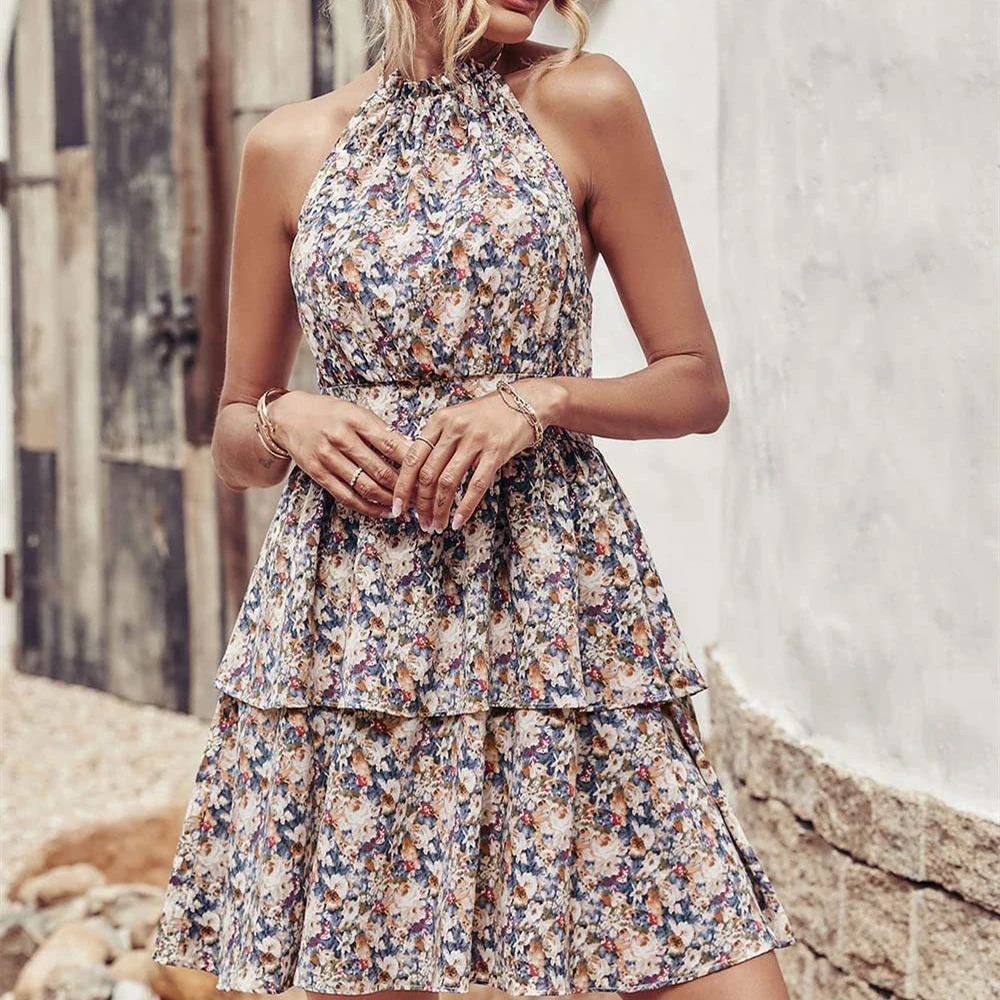 Women's Fashion Halter Printed Sleeveless Dress