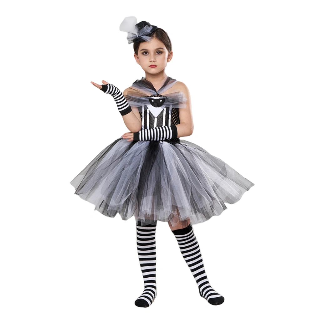 Halloween Skeleton Costume for Kids Cute Tulle Dress Arm Sleeves Socks Set Party Cosplay Outfits