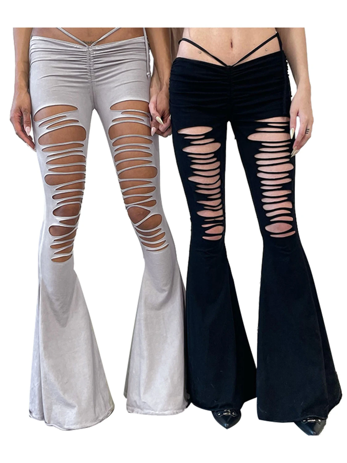 Women's Summer Skinny Streetwear Pants Solid Color Low Waist Hollow Flared Pants