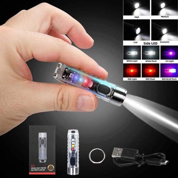 Mini Keychain Magnetic Flashlight USB Charging UV Flash Lamp 11 Light Modes Torch Flashlight Waterproof IP66 Powerful Super Bright Flashlight