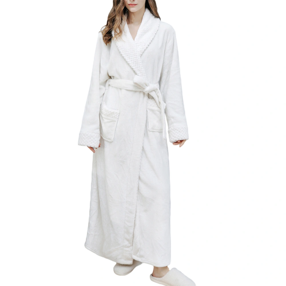 Women's Thick Flannel Bathrobe, Solid Color Long Sleeve Lapel Fuzzy Plush Lounge Bath Robe with Belt for Autumn Winter