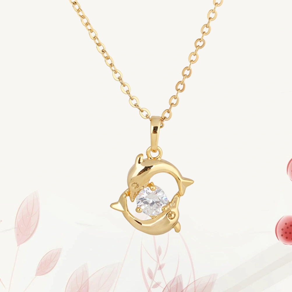 Romantic Dolphin Hollow Pendant Necklace Women Jewelry Zircon Crystal Necklace (D0464)
