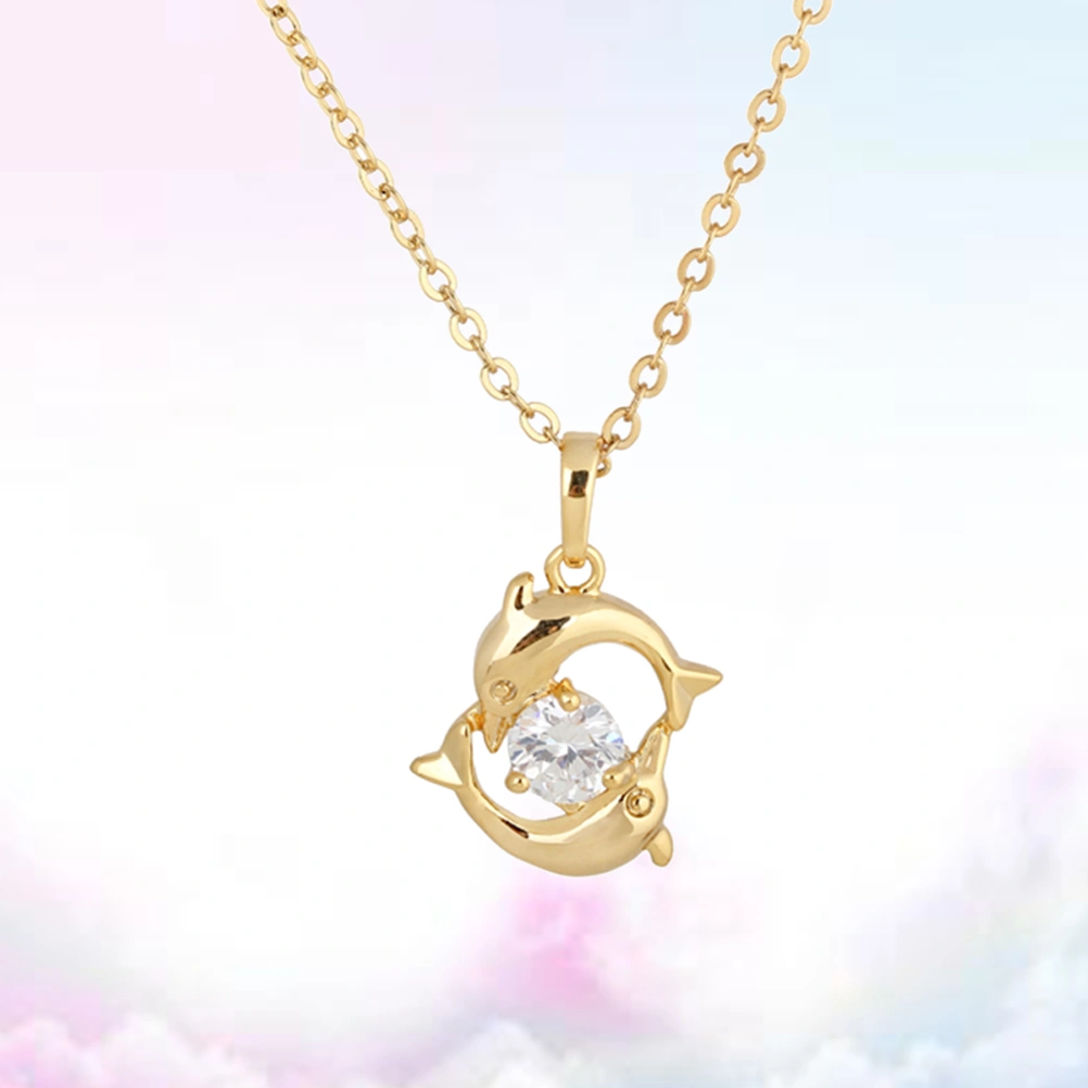 Romantic Dolphin Hollow Pendant Necklace Women Jewelry Zircon Crystal Necklace (D0464)
