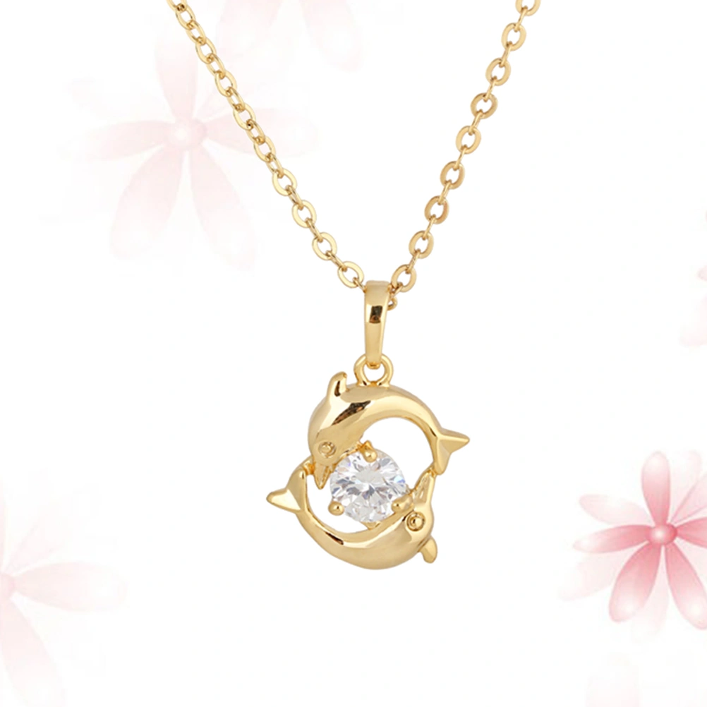 Romantic Dolphin Hollow Pendant Necklace Women Jewelry Zircon Crystal Necklace (D0464)