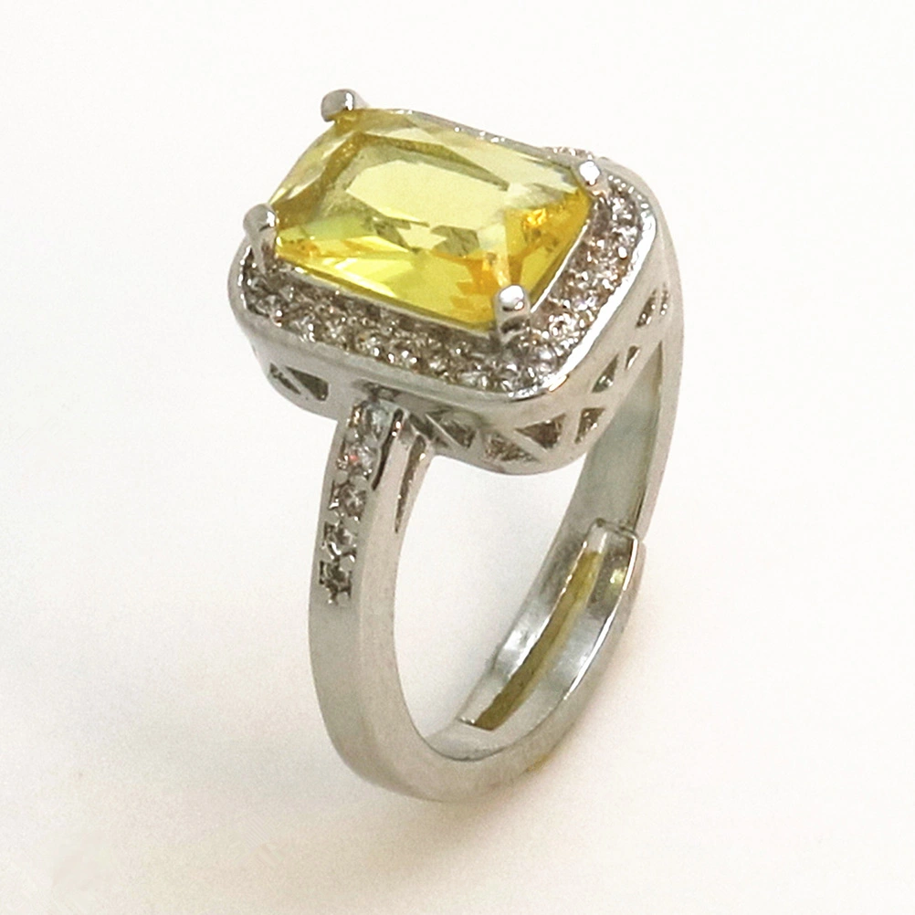 Yellow Rhinestone Plated Ring Open Ring Adjustable Pre-engagement Ring Promise Ring Women Accessory