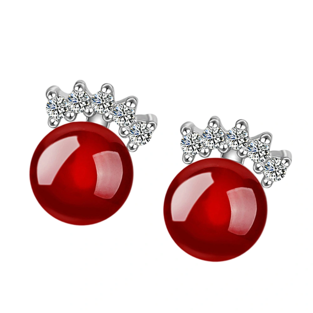 1Pair of Flower Crown Shaped Stud Fashion and Lovely Earrings Cloth Accessory for Lady Girls(Red)