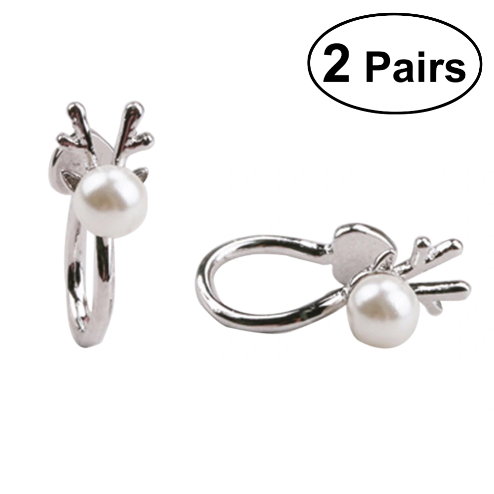 Simple and Elegant Round Pearl No Ear Hole Earrings Deer U-shaped Ear Clip