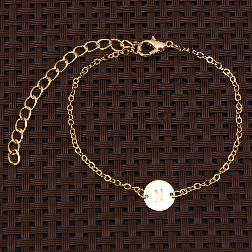 Women Bracelet Anklet Stylish Vintage Casual Beach Style Engraving Letter N Alloy Foot Chain Bracelet