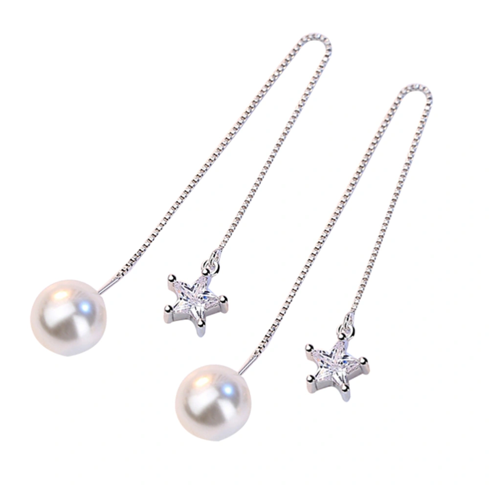 Fashion Crystal Long Tassel Ear Line Star Imitation Pearl Drop Earrings for Women