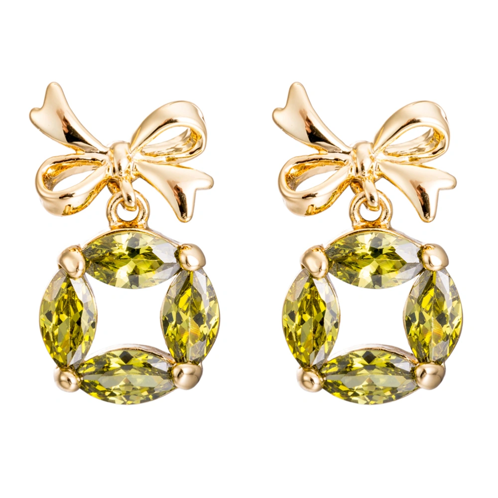 1Pair Women Earrings Set Stylish Micro-inlaid Zircon Cherry Ear Rings for Women Girls (Olive Green)