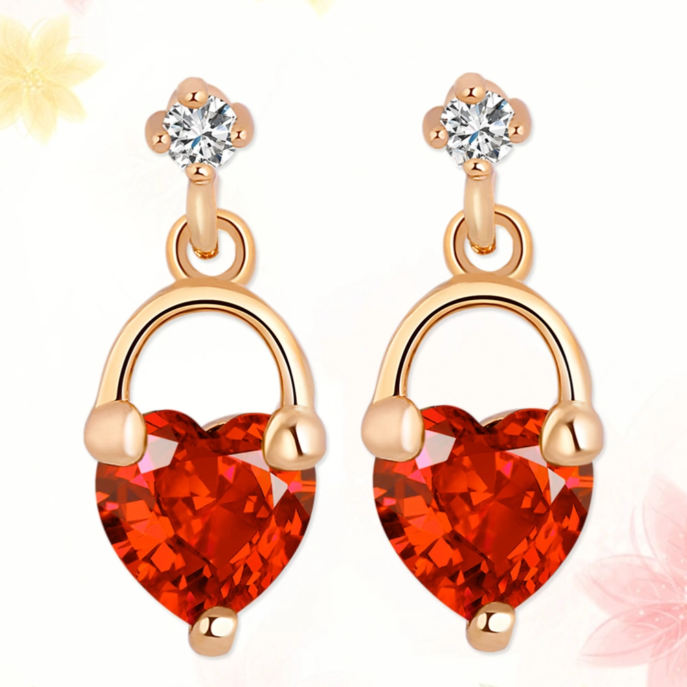 Women Zircon Gold Plated Inlay Heart Shape Crystal Pendant Drop Earrings Fashion Jewelry for Women Girls(Red)