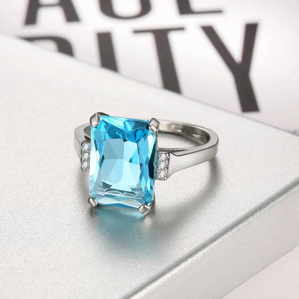 Topaz Women's Solitaire Ring for Women Valentine's Gift Party Accessories Size 6 (Sky Blue)