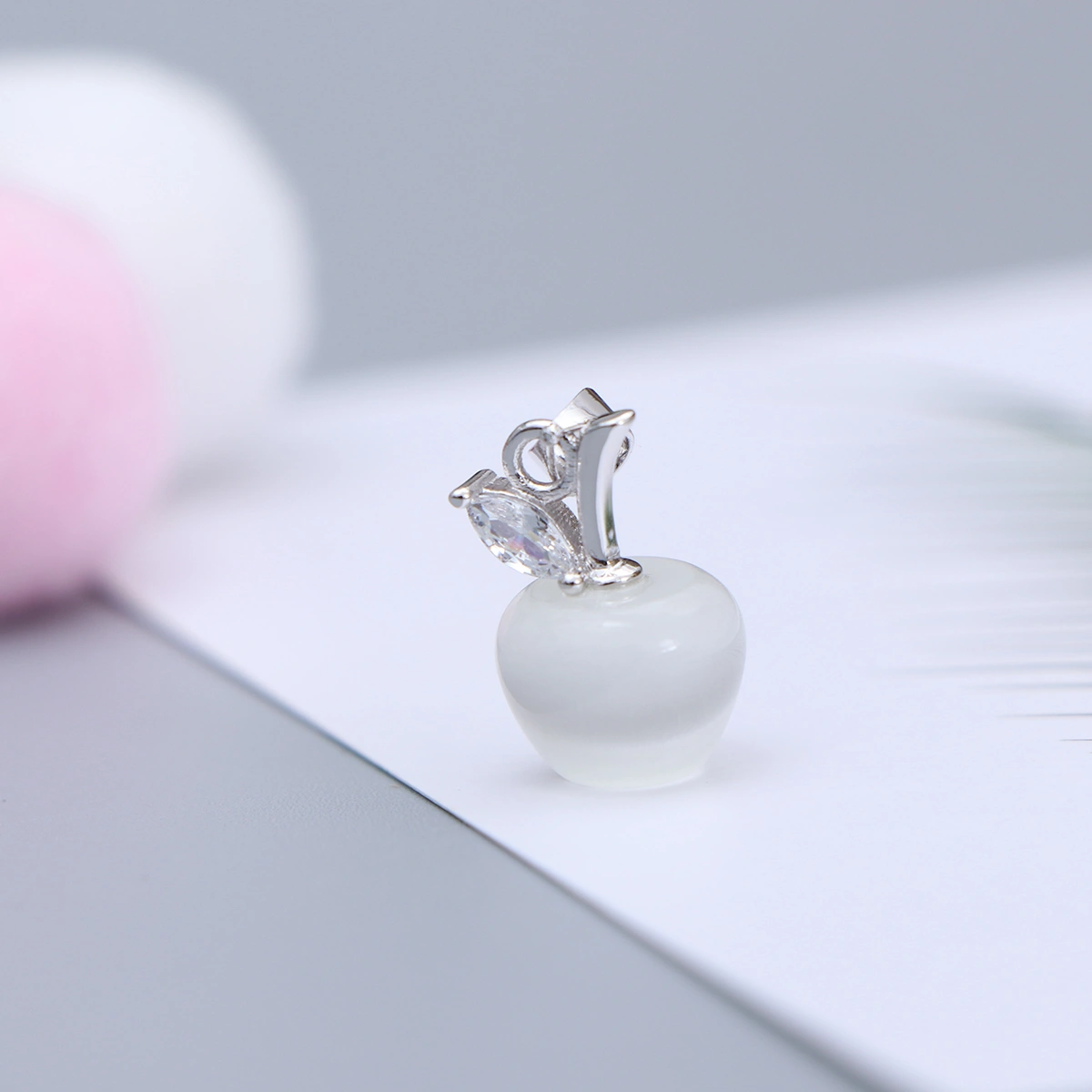 Crystal Necklace for Women Girls Opal Apple Pendant Necklace Fashion Necklace Silver Color Chain Jewelry(White Pendant,without Chain)