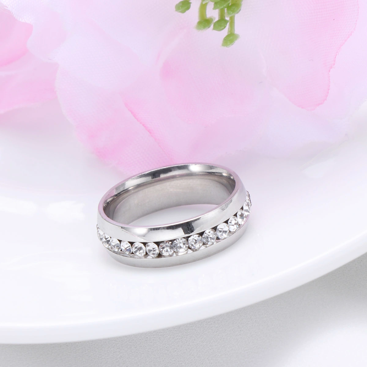 Ring Stylish Simple Finger Ring Crystal Diamond Ring Jewelry for Women Wedding Engagement Size 10 (Silver)