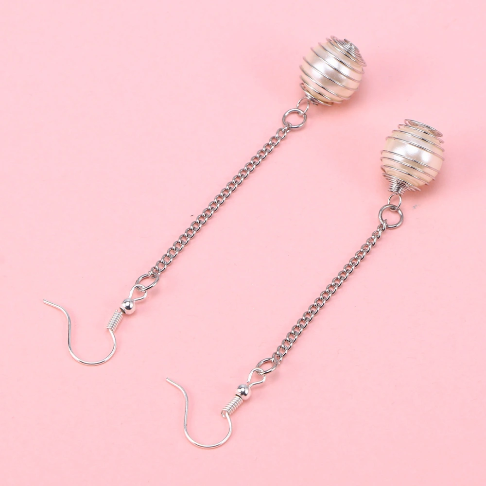 1 Pair of Fashion Earrings Pearl Spring Tassel Temperament Earring for Women Girls (Silver)